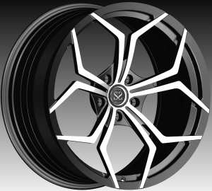 Desain Populer 5-Spoke Black Rim Silver Machining Face 1PC Forged Aluminium Wheels