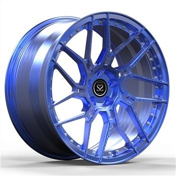 Desain Kustom Jari-jari Disikat Biru Monoblock 1 Buah Roda Tempa Mewah Untuk Pelek Paduan Aluminium Mobil Mewah
